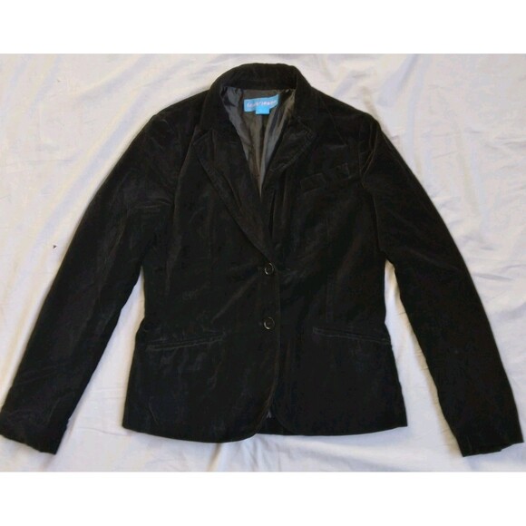 Velvet Jacket Black Velour Blazer Lined Elegant Goth Vampire Women's 10 - Picture 3 of 13